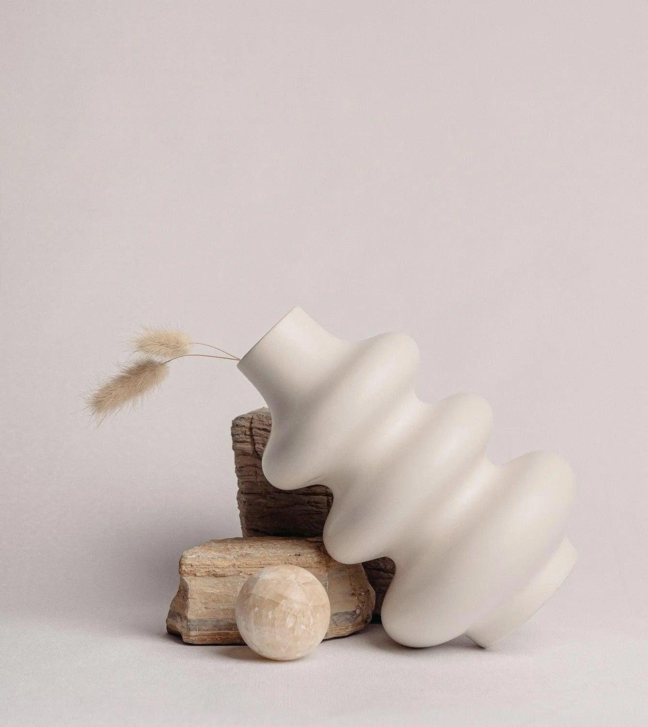 White Beige Nordic Ceramics Dried Flower Vase │ Pampas Grass Pot Vases │ Simple Home Decor Item - Besontique Home