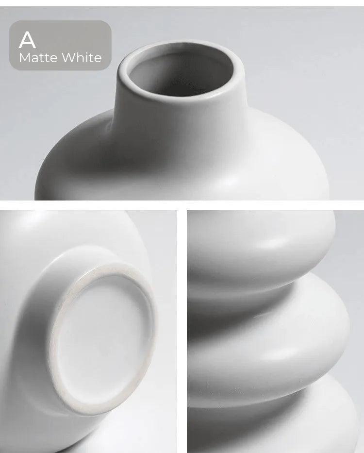 White Beige Nordic Ceramics Dried Flower Vase │ Pampas Grass Pot Vases │ Simple Home Decor Item - Besontique Home