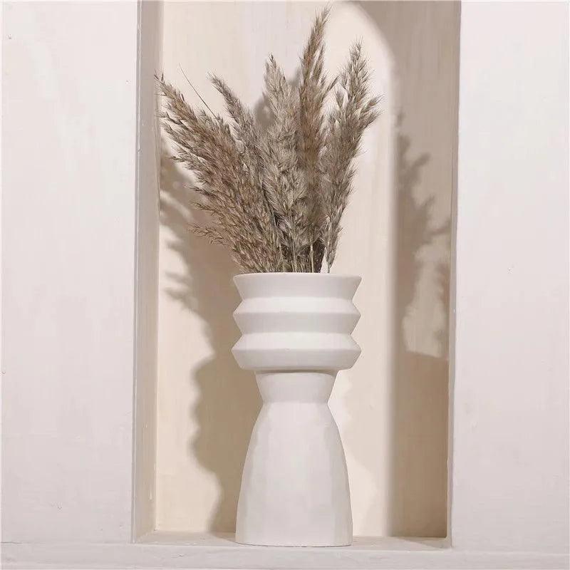White Nordic Ceramics Dried Flower Vase │ Home Ornaments Flower Pot Vases Set - Besontique Home