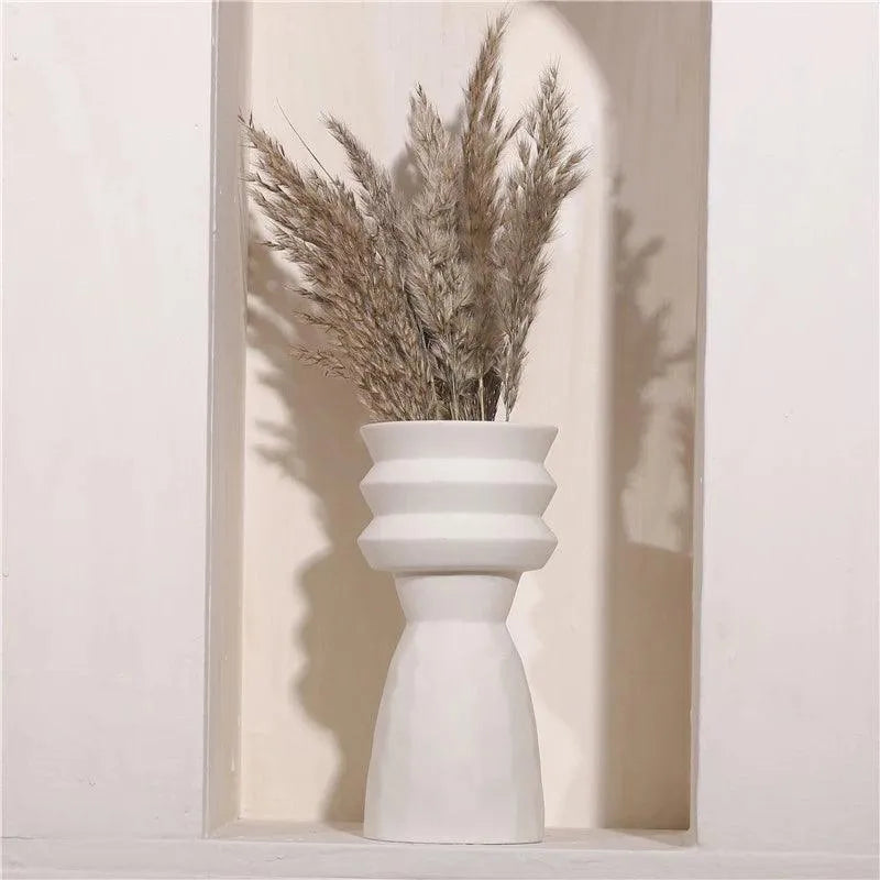 White Nordic Ceramics Dried Flower Vase │ Home Ornaments Flower Pot Vases Set - Besontique Home