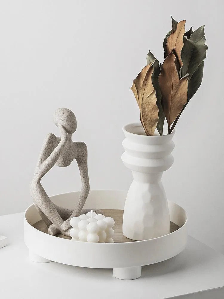 White Nordic Ceramics Dried Flower Vase │ Home Ornaments Flower Pot Vases Set - Besontique Home