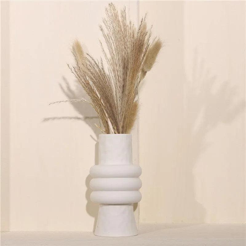 White Nordic Ceramics Dried Flower Vase │ Home Ornaments Flower Pot Vases Set - Besontique Home