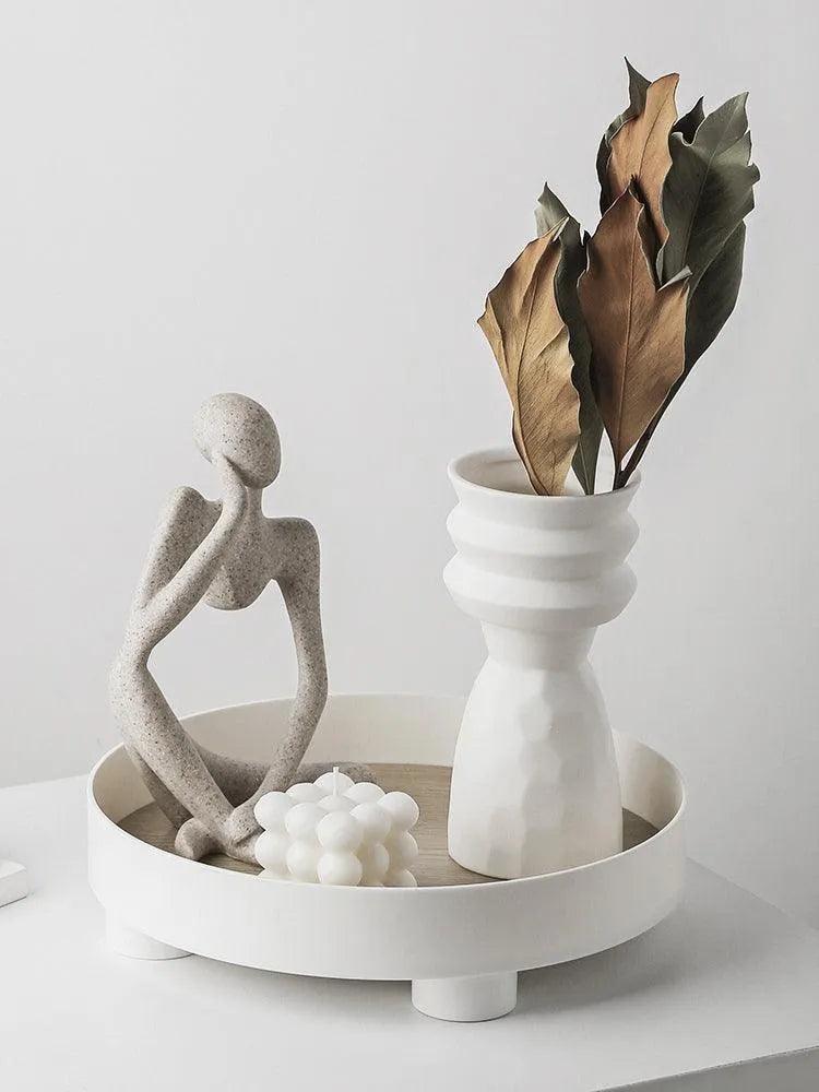 White Nordic Ceramics Dried Flower Vase │ Home Ornaments Flower Pot Vases Set - Besontique Home