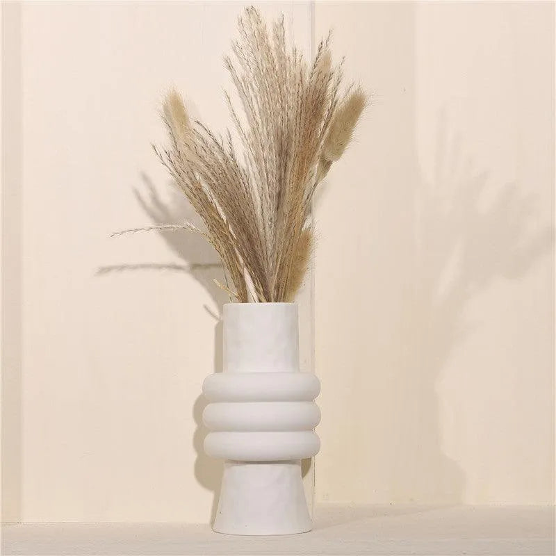 White Nordic Ceramics Dried Flower Vase │ Home Ornaments Flower Pot Vases Set - Besontique Home