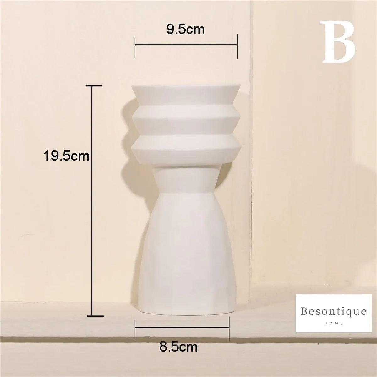 White Nordic Ceramics Dried Flower Vase │ Home Ornaments Flower Pot Vases Set - Besontique Home