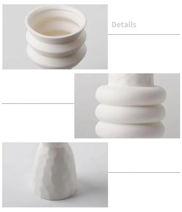 White Nordic Ceramics Dried Flower Vase │ Home Ornaments Flower Pot Vases Set - Besontique Home