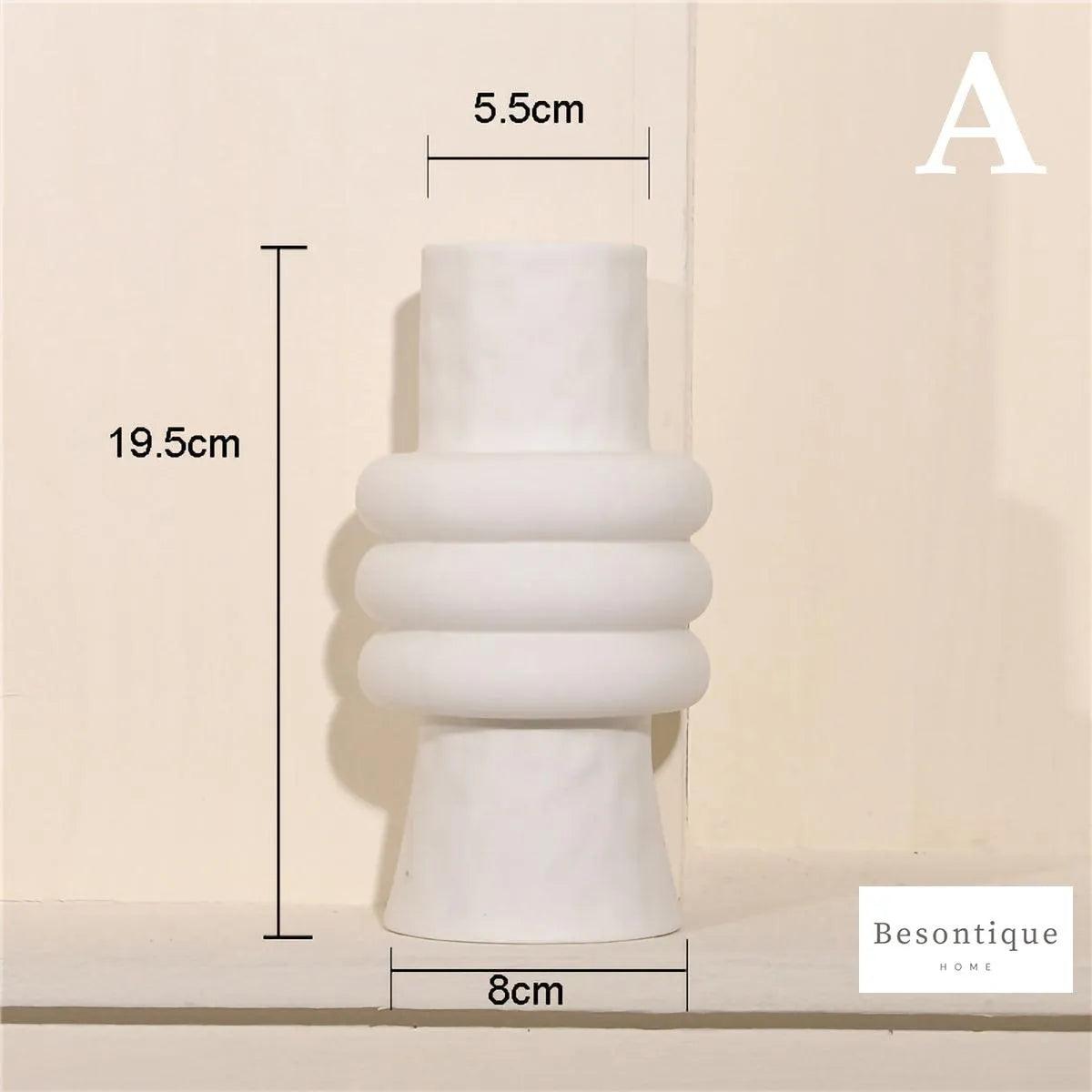 White Nordic Ceramics Dried Flower Vase │ Home Ornaments Flower Pot Vases Set - Besontique Home