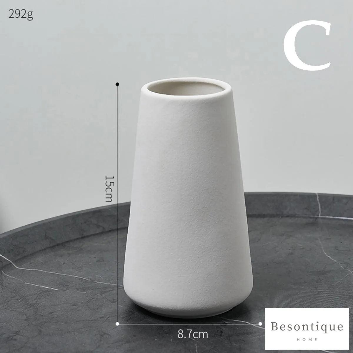 White Simple Ceramic Dried Flower Vase │ Home Decor Room Decorative Item - Besontique Home