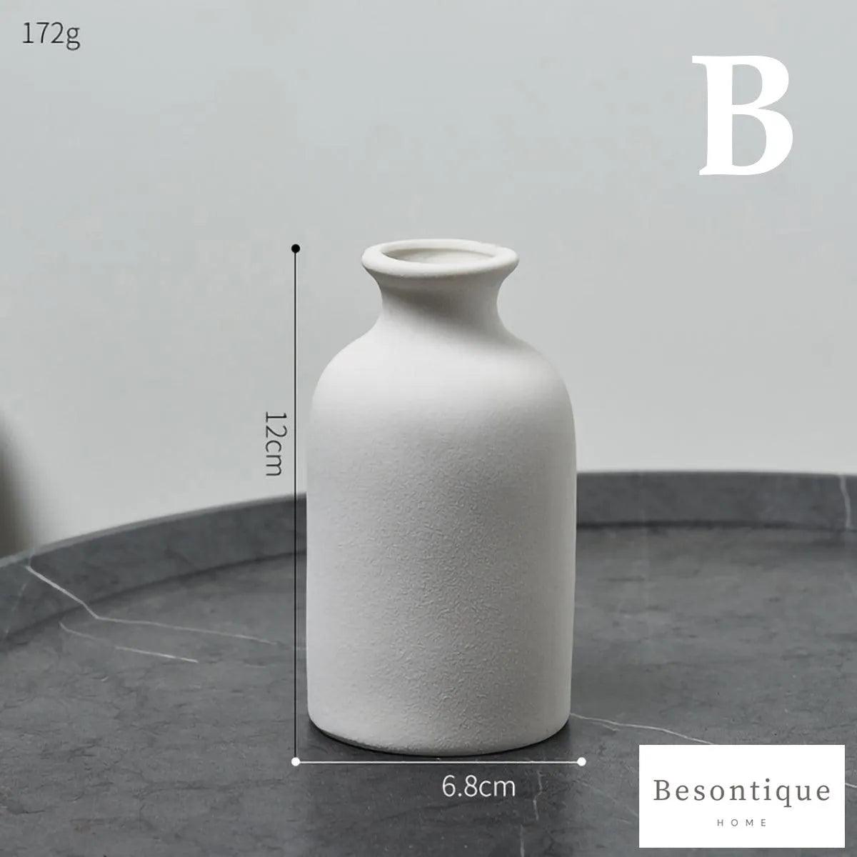 White Simple Ceramic Dried Flower Vase │ Home Decor Room Decorative Item - Besontique Home