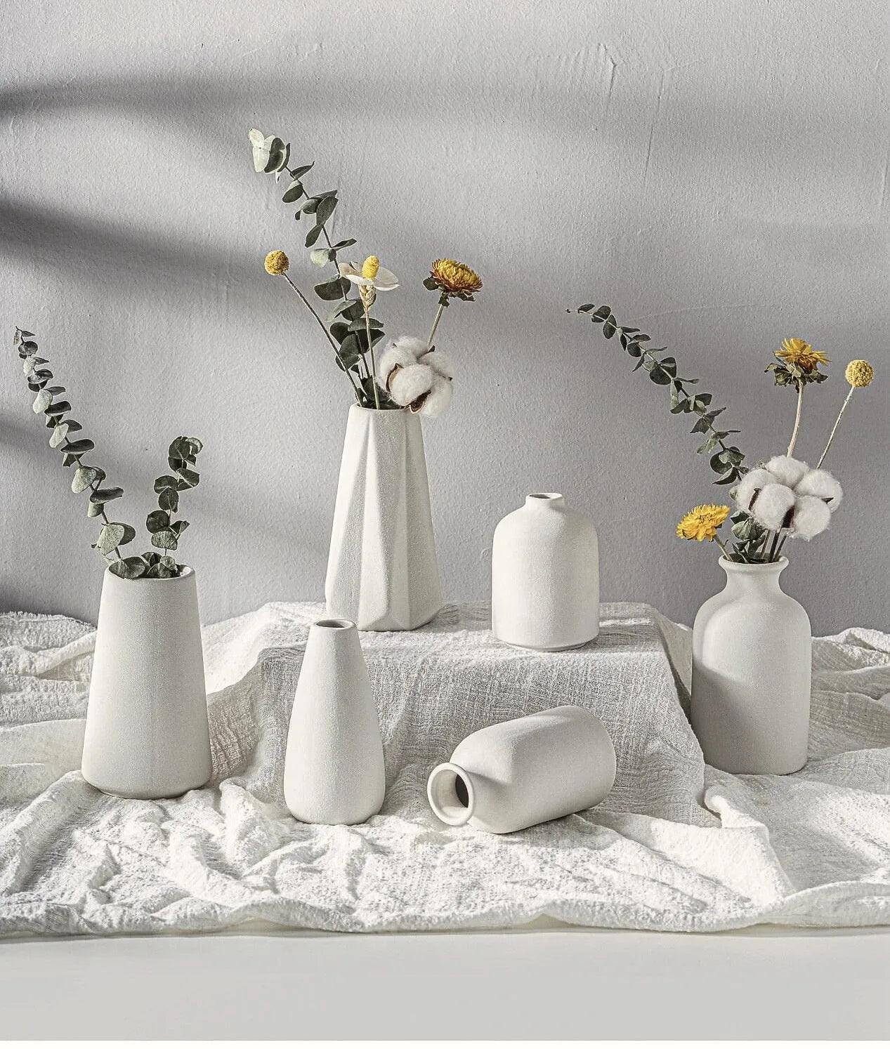 White Simple Ceramic Dried Flower Vase │ Home Decor Room Decorative Item - Besontique Home
