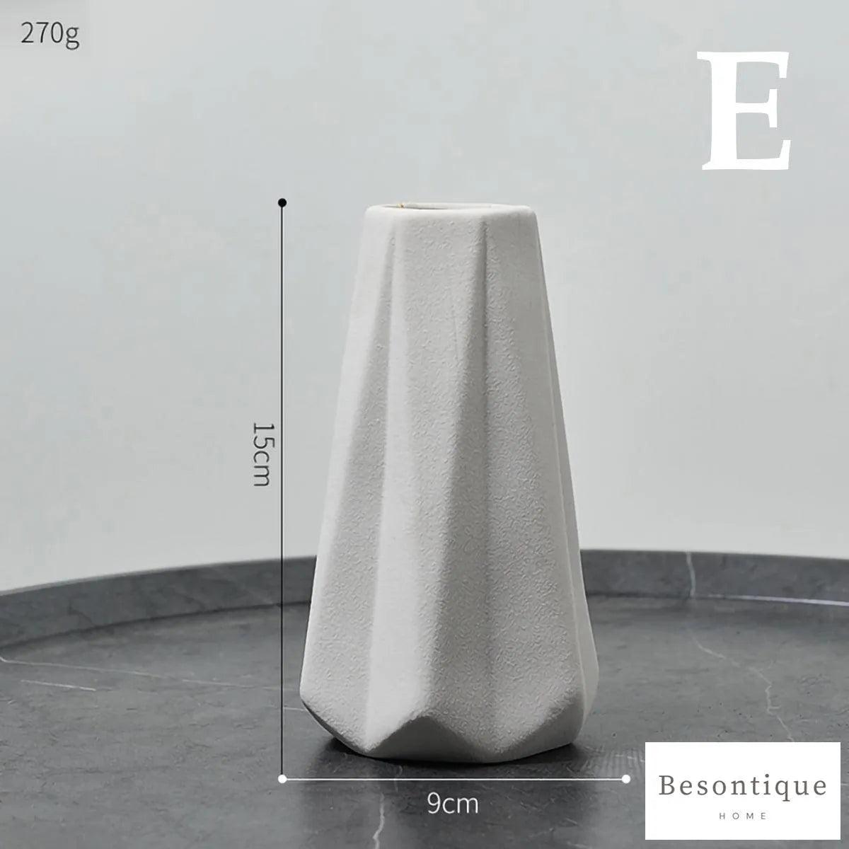 White Simple Ceramic Dried Flower Vase │ Home Decor Room Decorative Item - Besontique Home