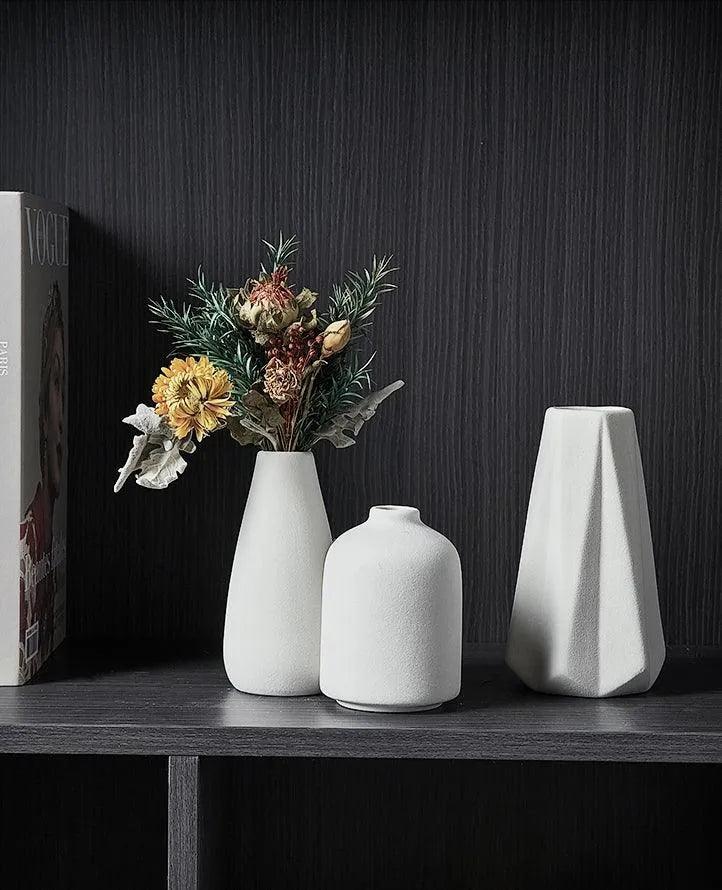 White Simple Ceramic Dried Flower Vase │ Home Decor Room Decorative Item - Besontique Home