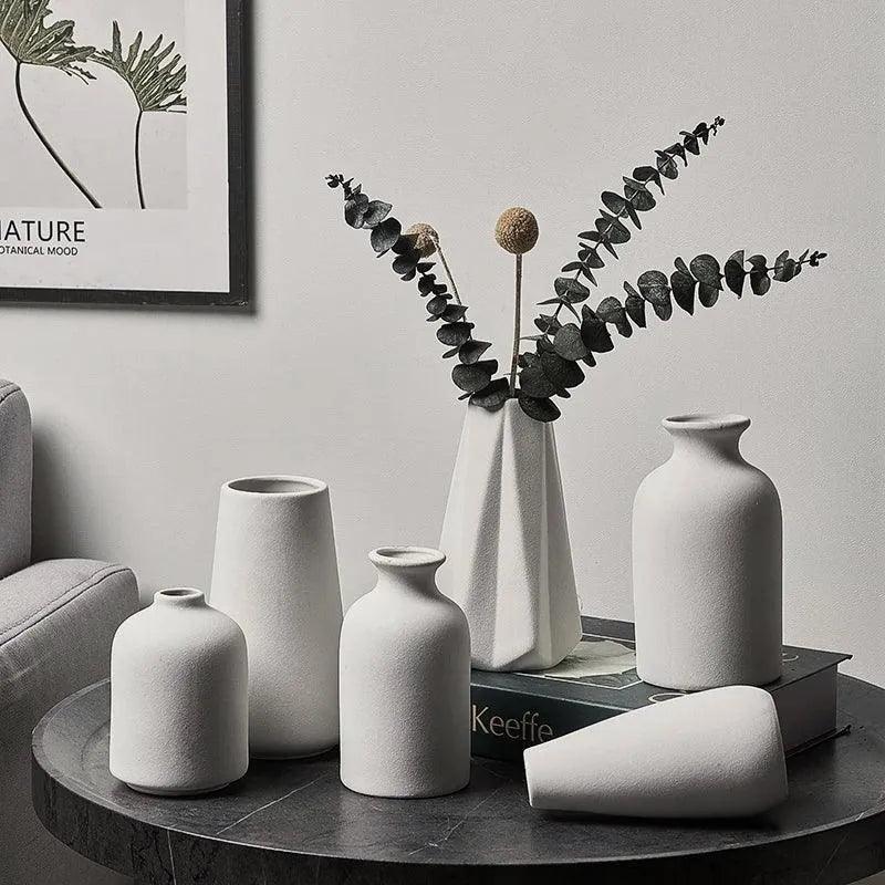 White Simple Ceramic Dried Flower Vase │ Home Decor Room Decorative Item - Besontique Home