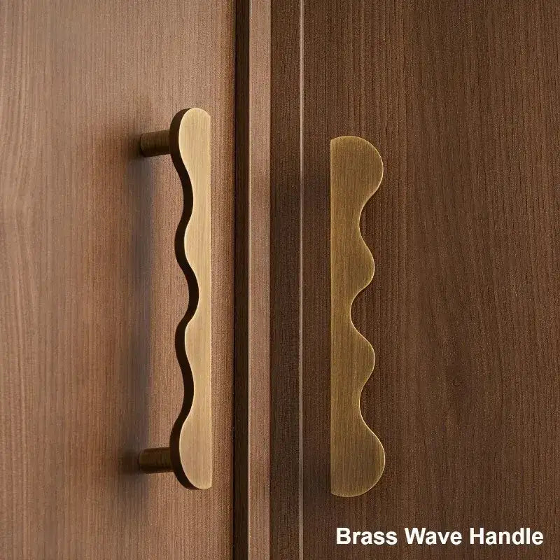 Brass Wave Cabinet Handles Door Knobs |  Luxury Modern Gold & Black Drawer Pulls - Besontique Home