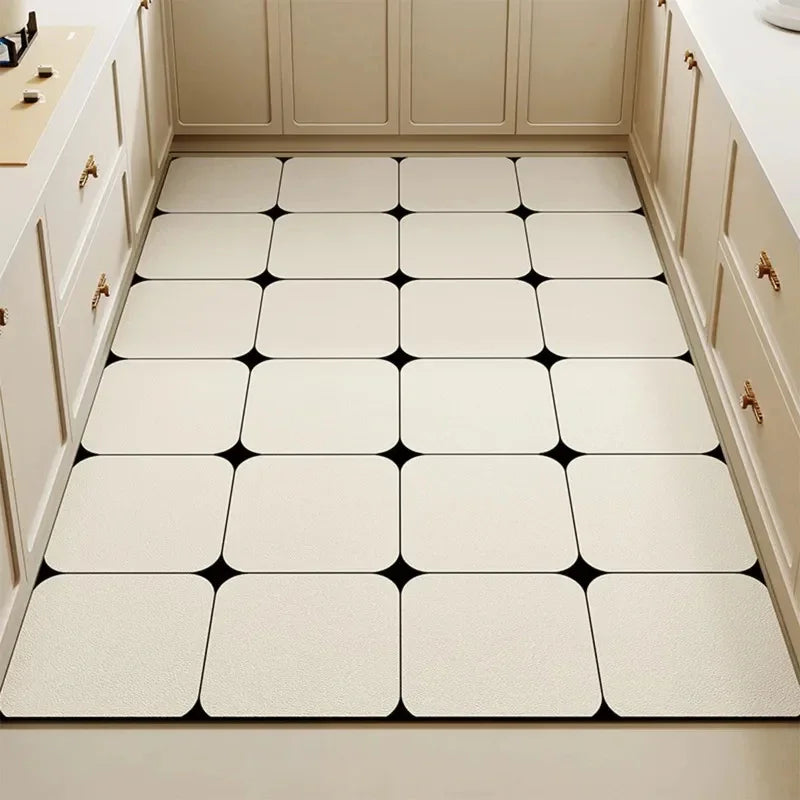 1 Modern style Plaid printed PVC Kitchen Floor Mat │ Waterproof Oil-proof Leather Foot Mats Rug for Home Decor - Besontique Home