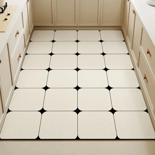 1 Modern style Plaid printed PVC Kitchen Floor Mat │ Waterproof Oil-proof Leather Foot Mats Rug for Home Decor - Besontique Home