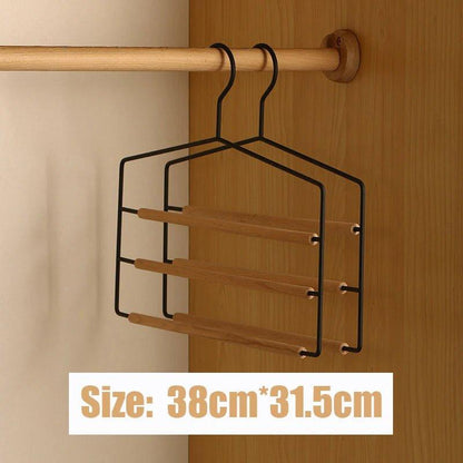 1 pcs of 3 Tiers Multi-Layer Wooden Pants Trouser Hanger │ Wardrobe Closet Clothes Iron Hanging Rack - Besontique