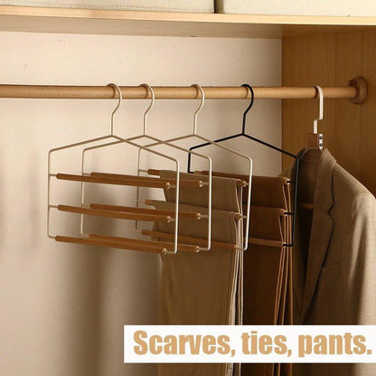 1 pcs of 3 Tiers Multi-Layer Wooden Pants Trouser Hanger │ Wardrobe Closet Clothes Iron Hanging Rack - Besontique