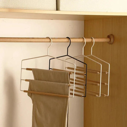 1 pcs of 3 Tiers Multi-Layer Wooden Pants Trouser Hanger │ Wardrobe Closet Clothes Iron Hanging Rack - Besontique Home