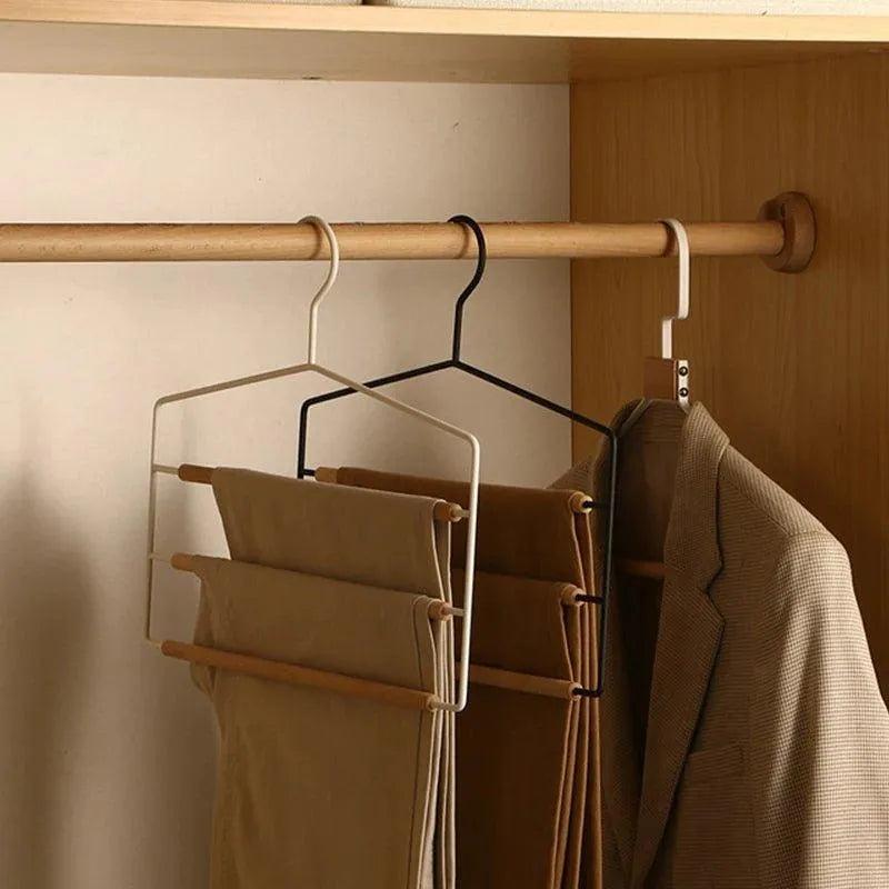 1 pcs of 3 Tiers Multi-Layer Wooden Pants Trouser Hanger │ Wardrobe Closet Clothes Iron Hanging Rack - Besontique Home