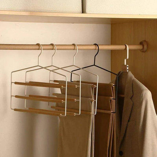 1 pcs of 3 Tiers Multi-Layer Wooden Pants Trouser Hanger │ Wardrobe Closet Clothes Iron Hanging Rack - Besontique Home