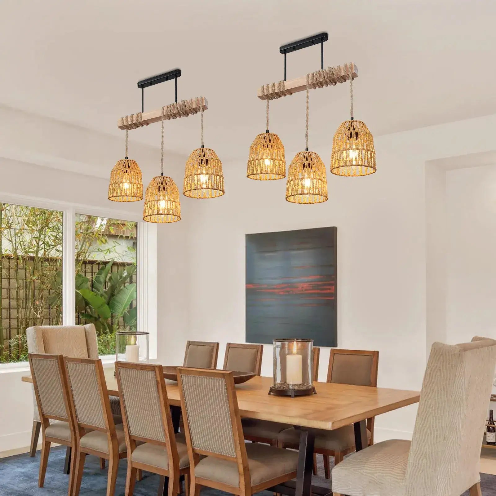 Boho style Rattan 3-light Chandelier Hanging Lamp │ Woven Pendant Lighting For Home Decor - Besontique Home