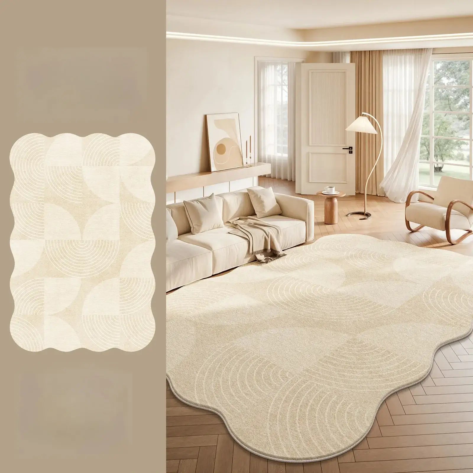 Cream Plush Irregular Rug Soft Fluffy Carpet for Bedroom - Besontique Home