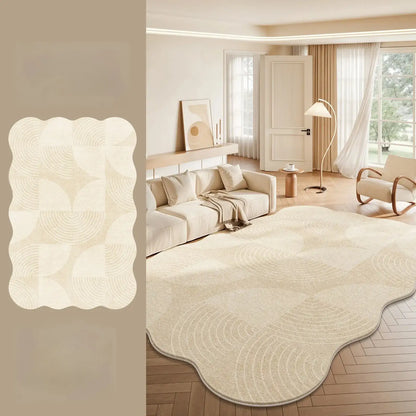 Cream Plush Irregular Rug Soft Fluffy Carpet for Bedroom - Besontique Home