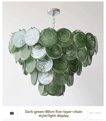 Modern Vintage Dark Green Glass Chandelier │ Crystal Pendant Pendant Ceiling Lamp Light - Besontique Home