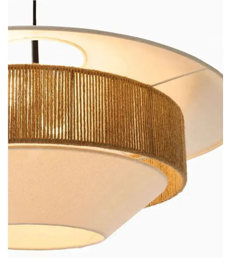 Japandi White Cloth Rattan Hemp Rope Pendant Ceiling Lamp Light - Besontique Home