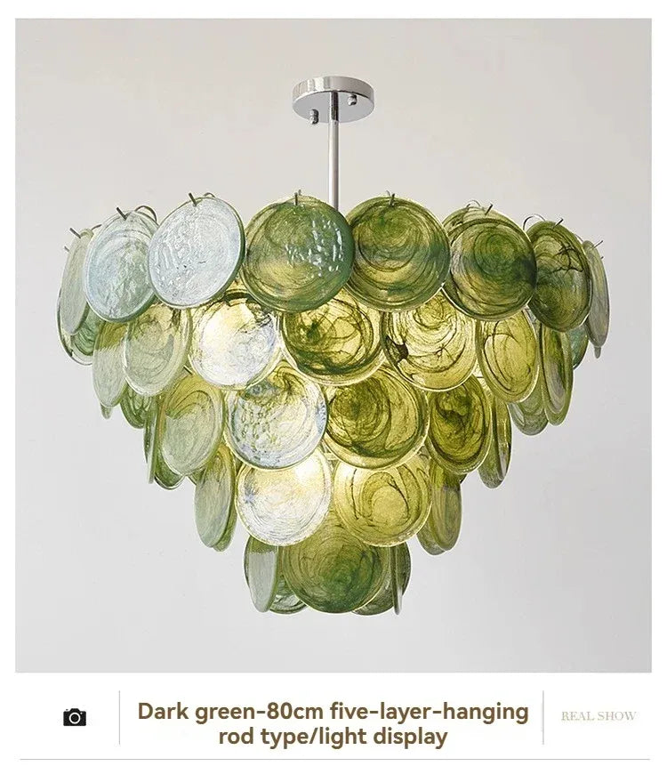 Modern Vintage Dark Green Glass Chandelier │ Crystal Pendant Pendant Ceiling Lamp Light - Besontique Home