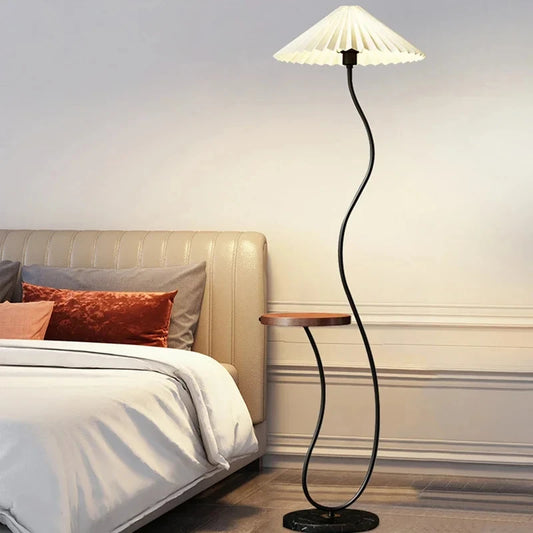 Modern Nordic Style Floor Lamp with Table │ Modern Vintage Japandi Home Standing Light Furniture