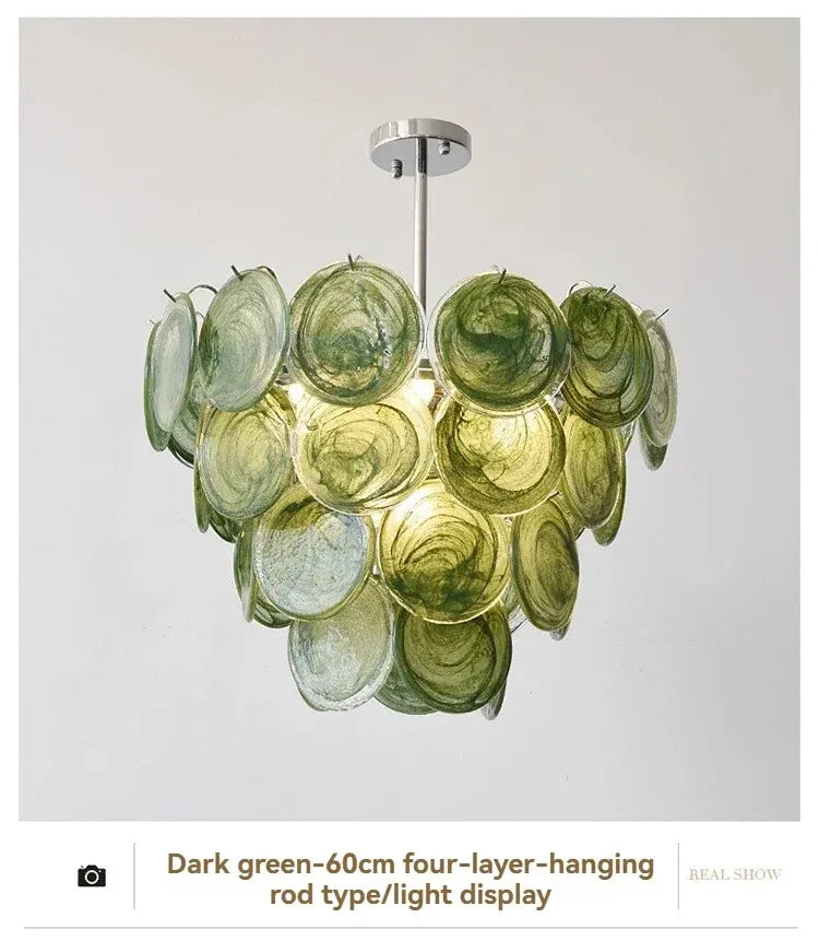 Modern Vintage Dark Green Glass Chandelier │ Crystal Pendant Pendant Ceiling Lamp Light - Besontique Home