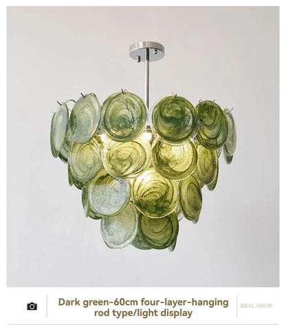 Modern Vintage Dark Green Glass Chandelier │ Crystal Pendant Pendant Ceiling Lamp Light - Besontique Home