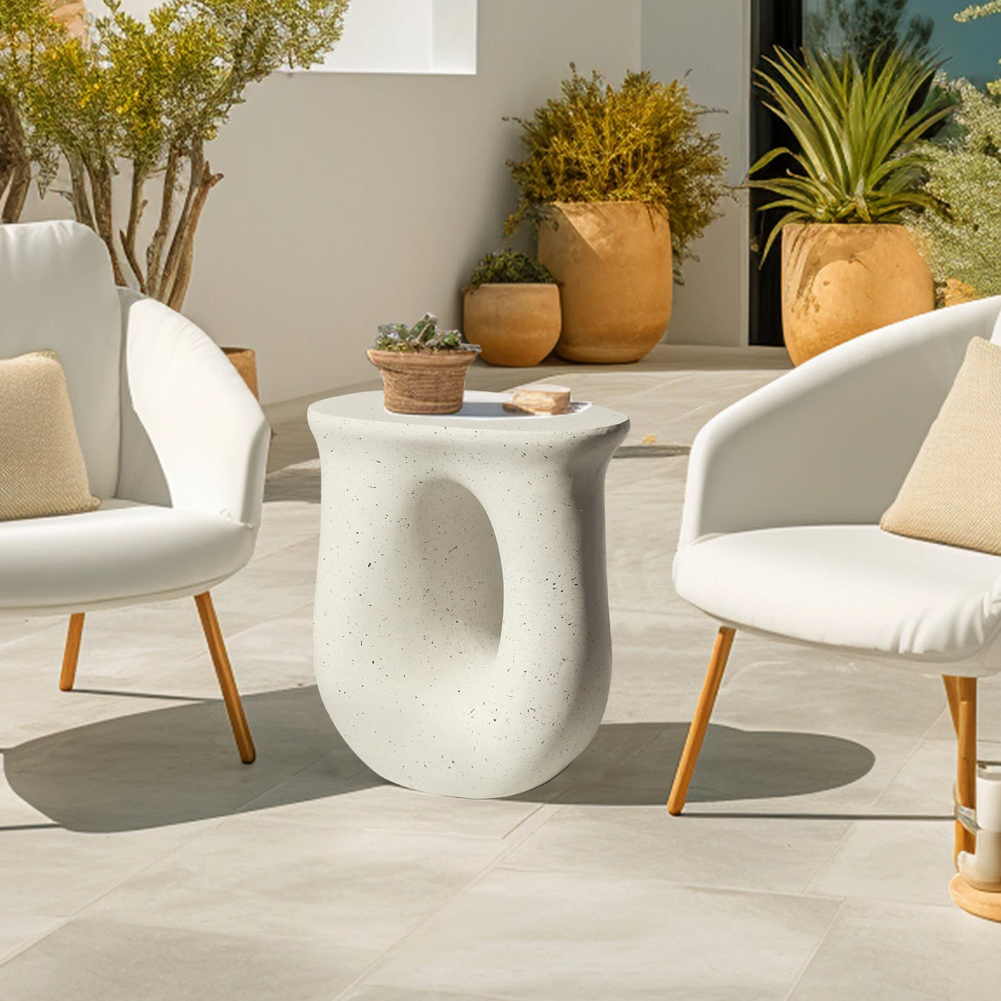 Modern Style Geometric Side Coffee Table │ Pedestal Lightweight Concrete Nightstand Table Furniture