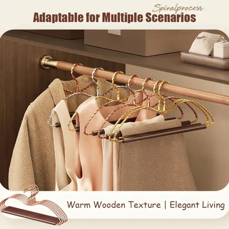 3 pcs Luxury Gold Metal Clothes Hangers │ Anti-Slip Clothes Rack with Wood Bar - Besontique Home
