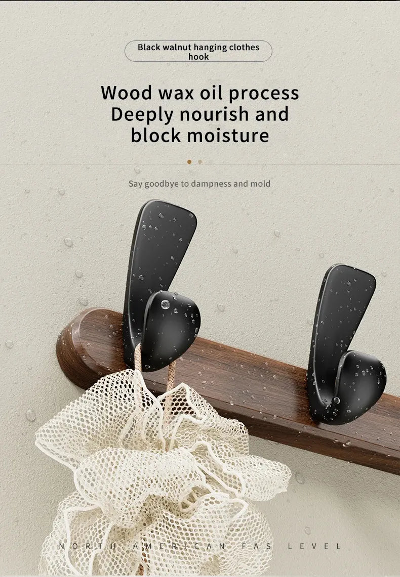 Modern Walnut Moon Shape Coat Rack (White/Black)│ Wall Mounted Wooden Metal Hooks