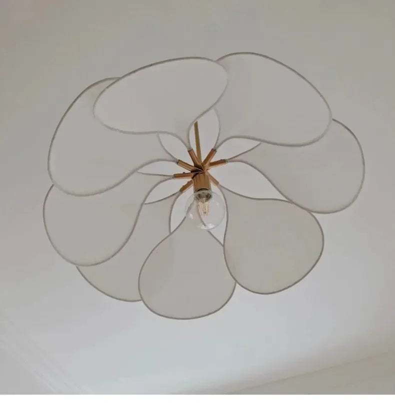 Modern Fabric Flower Art Petal Pendant Ceiling Light │ Neutral Solid Color Chandelier Hanging Lamp