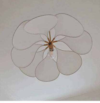 Modern Fabric Flower Art Petal Pendant Ceiling Light │ Neutral Solid Color Chandelier Hanging Lamp