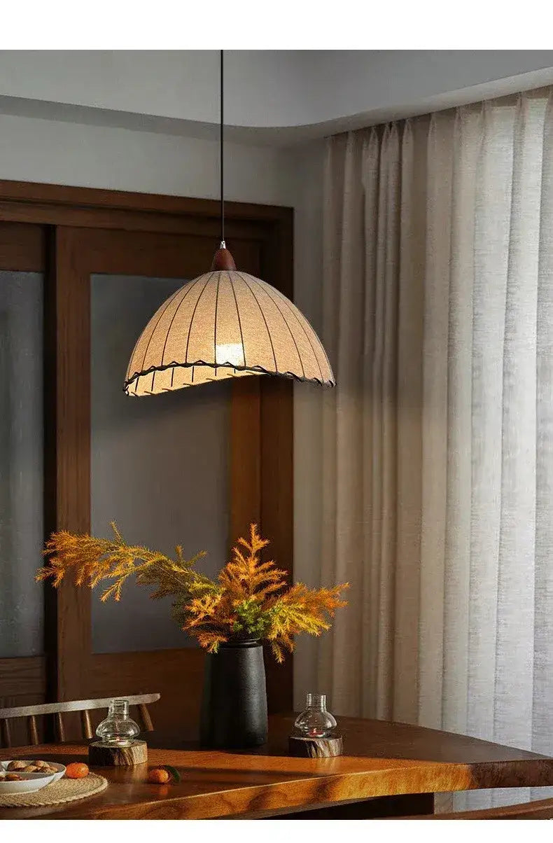 Nordic Retro Linen Ceiling Light │ Japandi Minimal Bedroom Hanging Lamp - Besontique Home