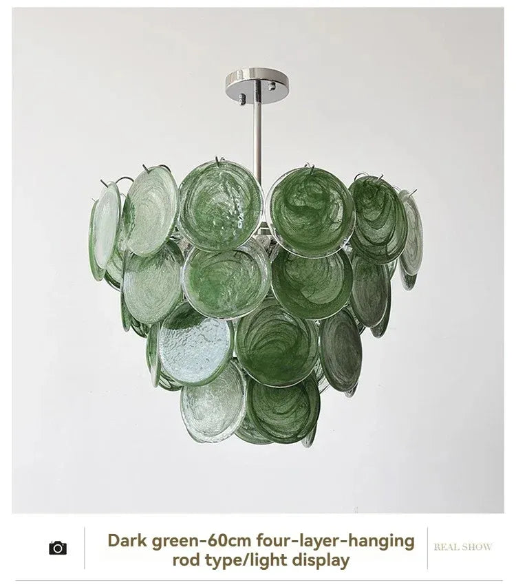 Modern Vintage Dark Green Glass Chandelier │ Crystal Pendant Pendant Ceiling Lamp Light - Besontique Home