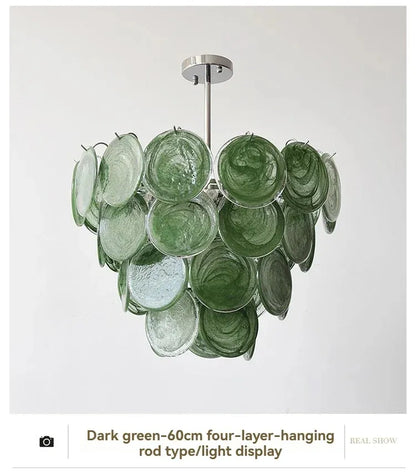 Modern Vintage Dark Green Glass Chandelier │ Crystal Pendant Pendant Ceiling Lamp Light - Besontique Home