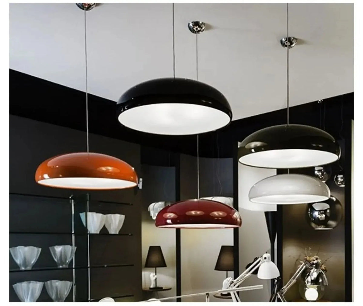 Modern Nordic dome pendant light above dining table orange black white red besontique home decor