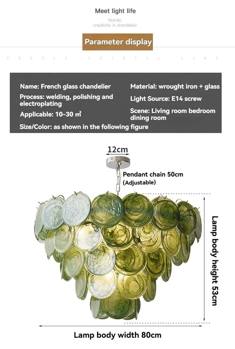 Modern Vintage Dark Green Glass Chandelier │ Crystal Pendant Pendant Ceiling Lamp Light - Besontique Home