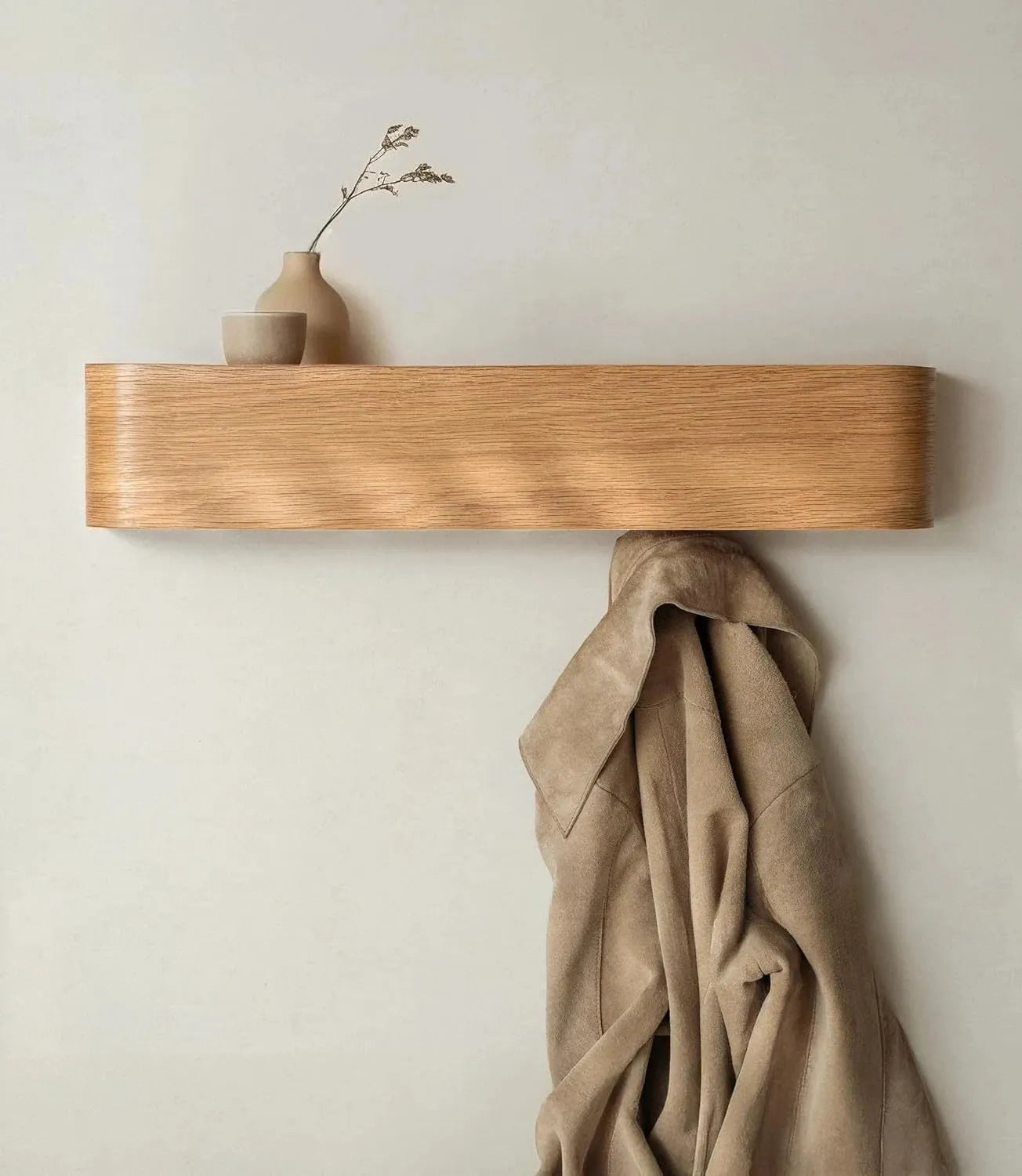 Modern Wooden Entrance Wall Mounted Clothing Rack Shelf with hidden hooks Besontique Home Decor