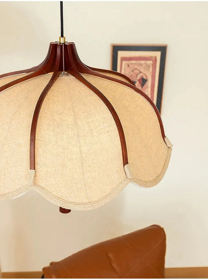 Wood Fabric Linen Pendant Ceiling Light │ Modern Retro style Bedroom Hanging Lamp - Besontique Home