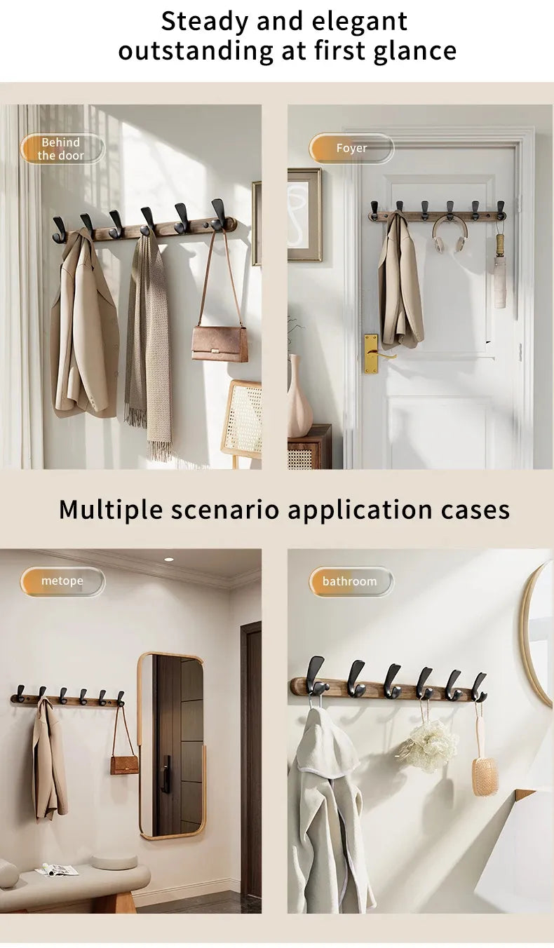 Modern Walnut Moon Shape Coat Rack (White/Black)│ Wall Mounted Wooden Metal Hooks