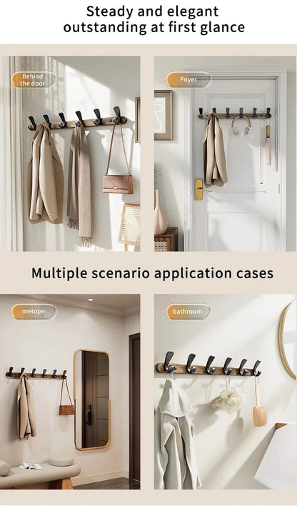 Modern Walnut Moon Shape Coat Rack (White/Black)│ Wall Mounted Wooden Metal Hooks