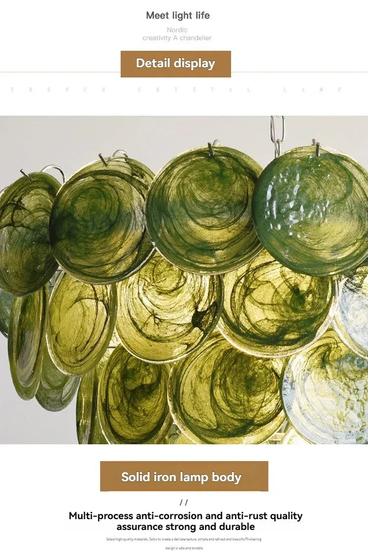 Modern Vintage Dark Green Glass Chandelier │ Crystal Pendant Pendant Ceiling Lamp Light - Besontique Home