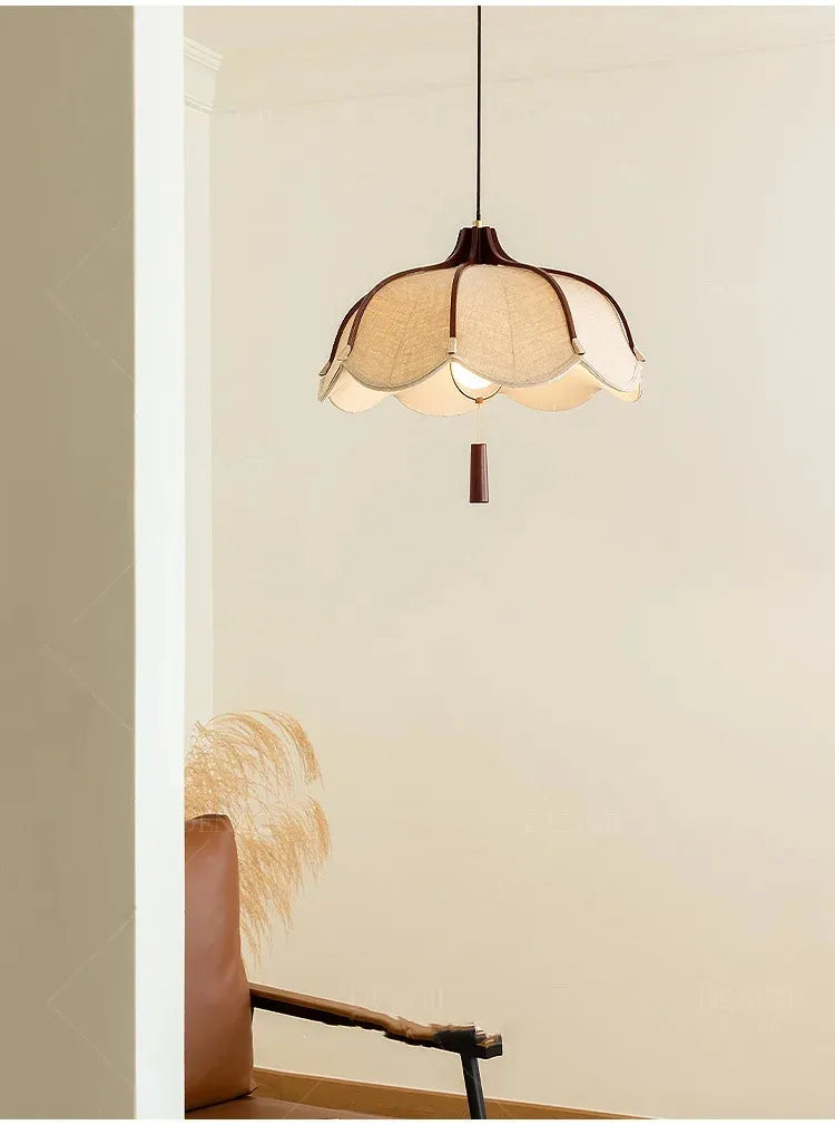 Wood Fabric Linen Pendant Ceiling Light │ Modern Retro style Bedroom Hanging Lamp - Besontique Home